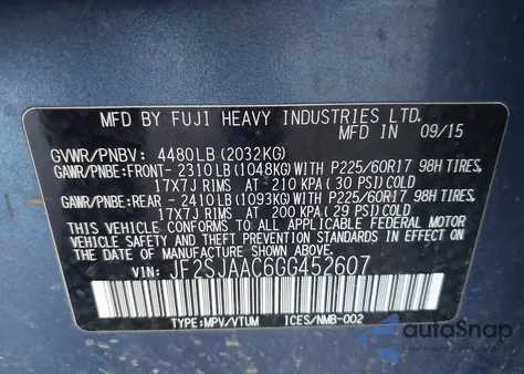 2016 Subaru Forester 2.5I z USA, uszkodzony, nr VIN JF2SJAAC6GG452607